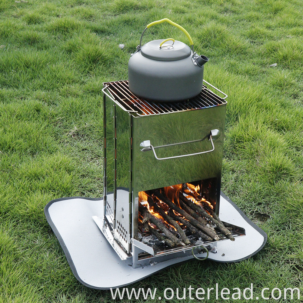 HS10R Outdoor Camping Stainless Steel Portable Bbq Stove Square Shape Camping Utensils Small Mini Party Easy Take Grill
